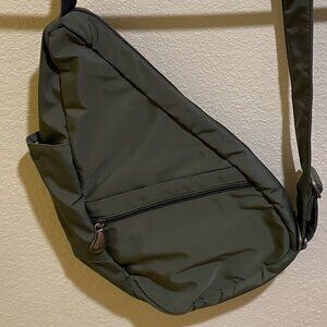 AmeriBag  Healthy Back Bag Crossbody  Nylon Sling Green 15'' Pockets New No Tag